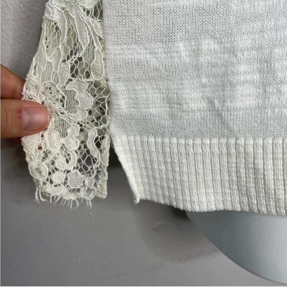 CABI 5005 White Sophia Lace Back Sweater Romantic Feminine - Picture 5 of 8